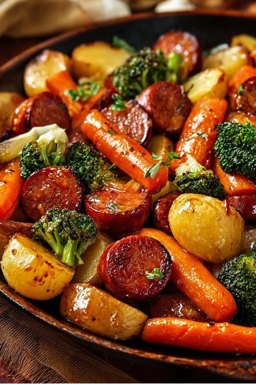 One-pan honey garlic kielbasa with colorful veggies for a quick family meal