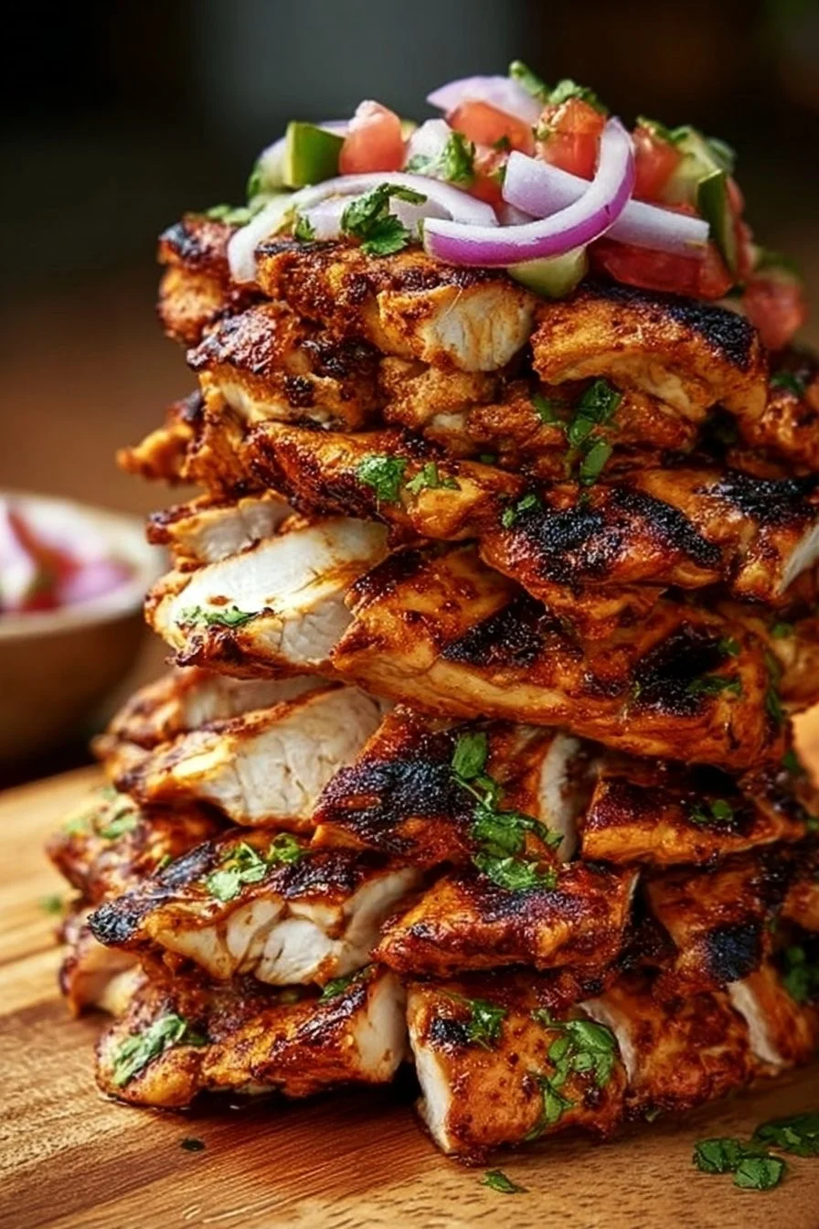 Delicious oven-baked chicken shawarma with spices and vegetables