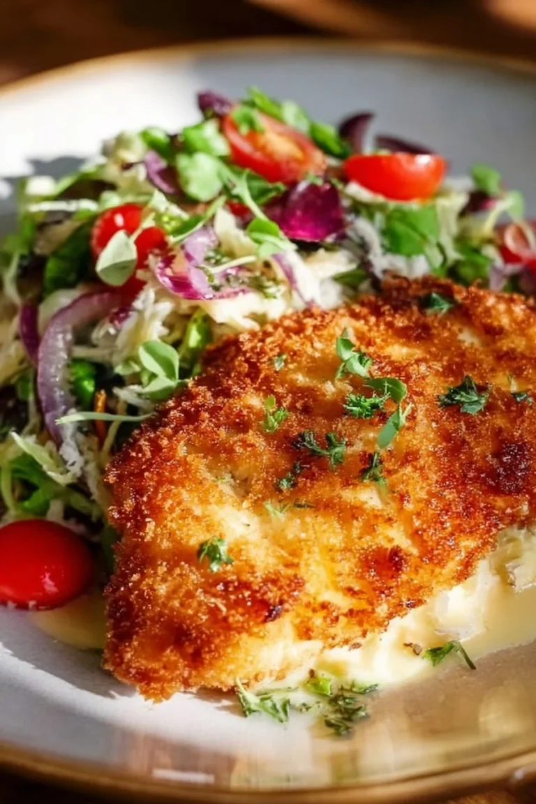 Deliciously golden Parmesan-Crusted Chicken Breast served with sides