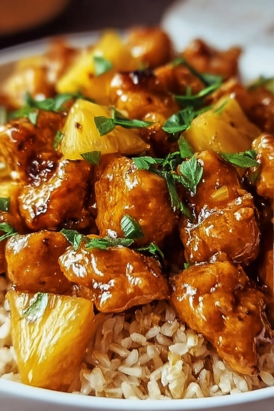 Delicious Pineapple Chicken and Rice dish, showcasing sweet and savory ingredients.