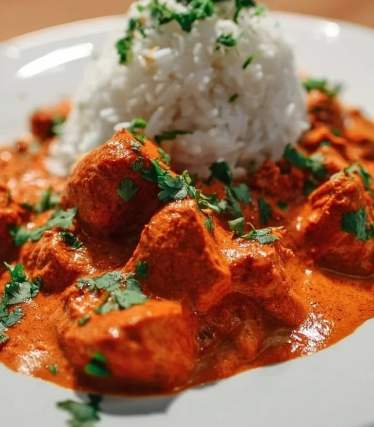Delicious plate of quick and easy butter chicken served with rice