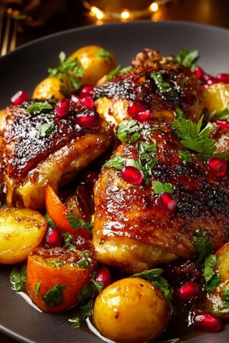 Roasted Red Pepper Herb Chicken garnished with herbs and spices