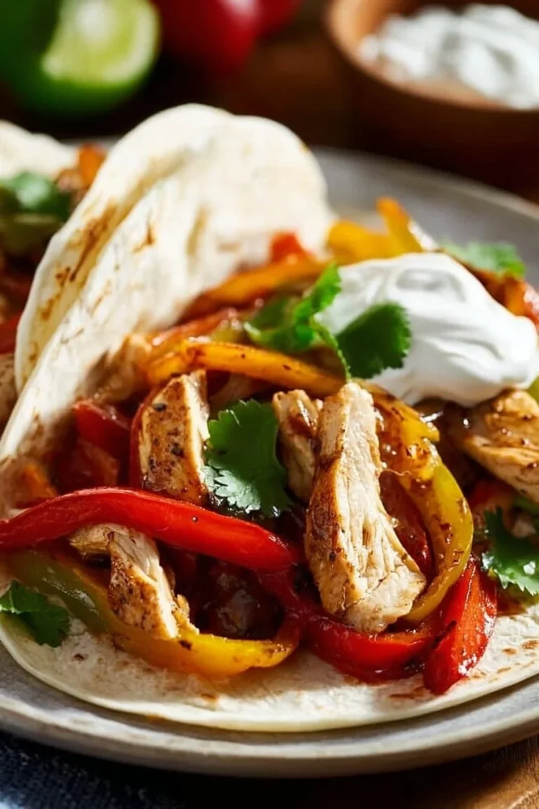 Sheet Pan Chicken Fajitas with colorful peppers and onions on a baking tray