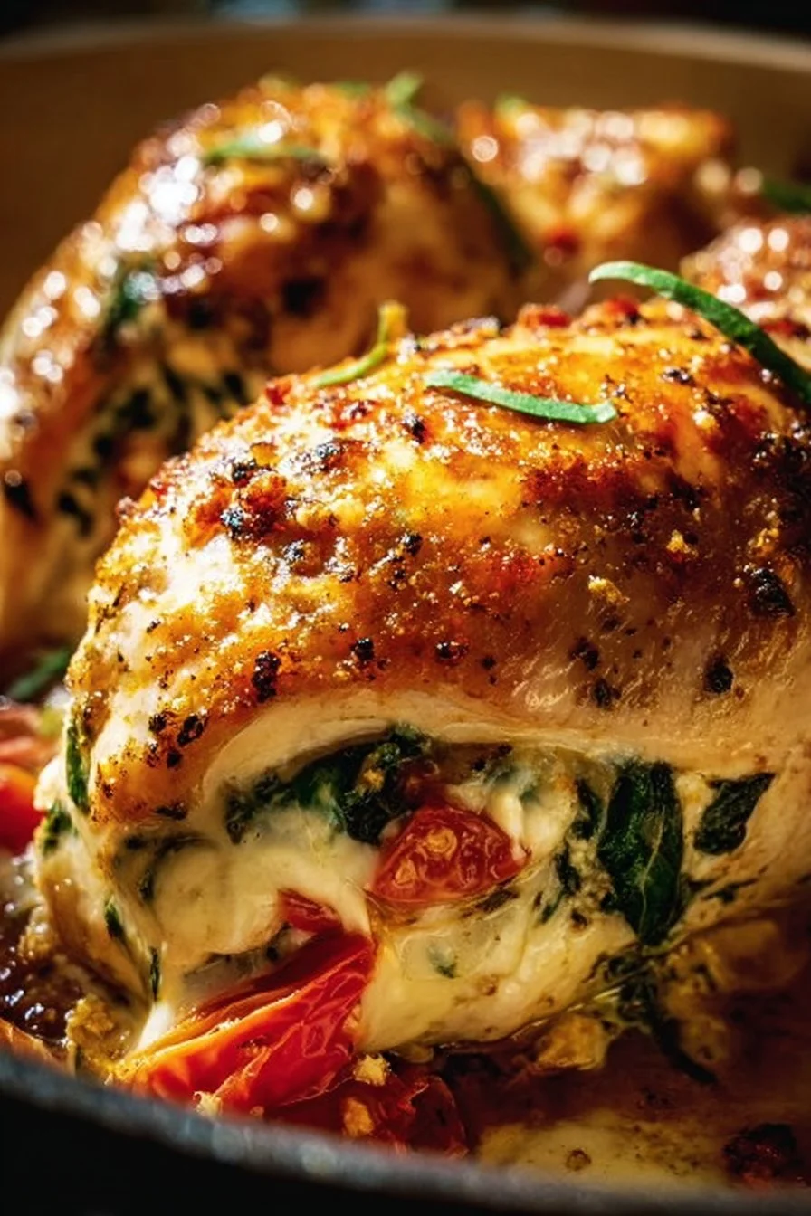 Delicious stuffed chicken dish garnished and ready to serve