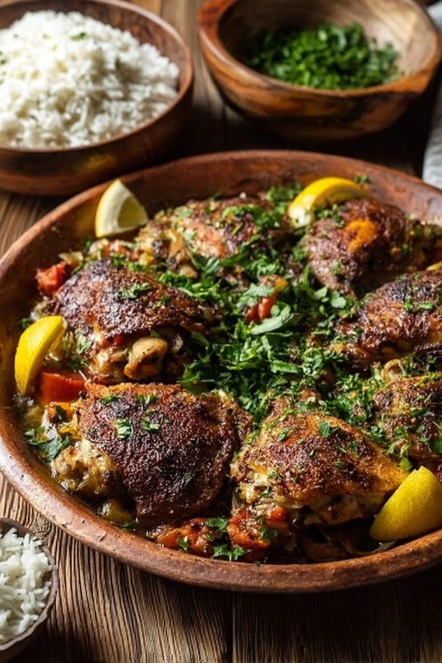 Delicious Syrian Chicken served with giant couscous on a plate