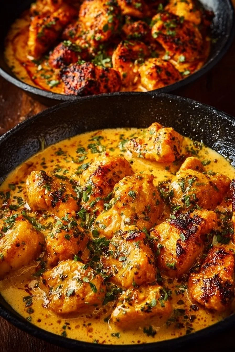 Texas Roadhouse Butter Chicken Skillet dish garnished and ready to serve.