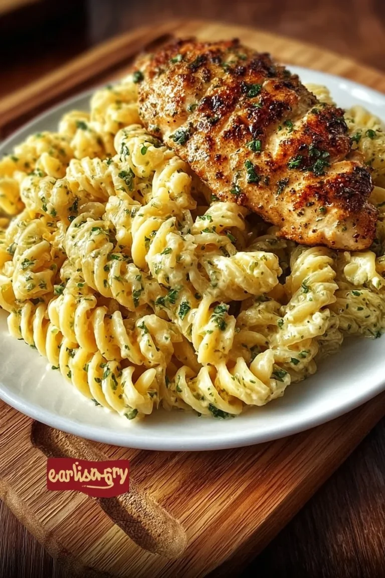 Creamy garlic parmesan chicken pasta served in a bowl with fresh parsley garnish
