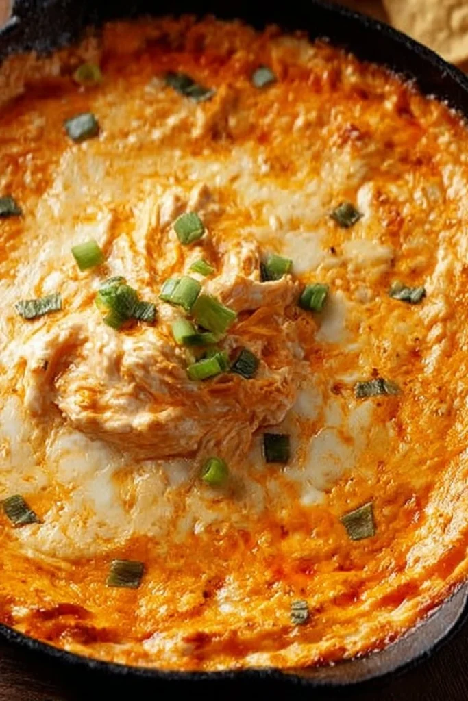 Ultimate smoked Buffalo Chicken Dip served with tortilla chips