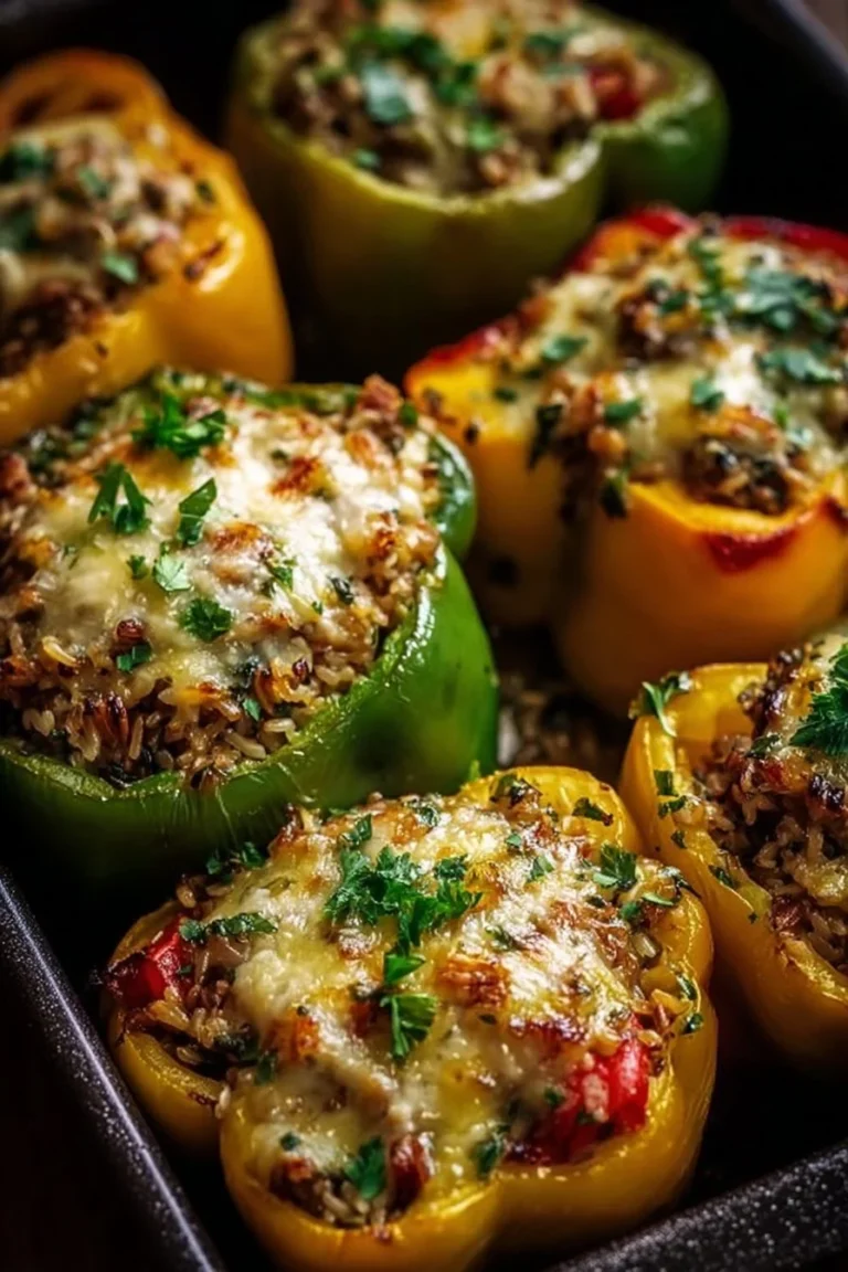 Healthy vegetarian stuffed bell peppers with colorful ingredients
