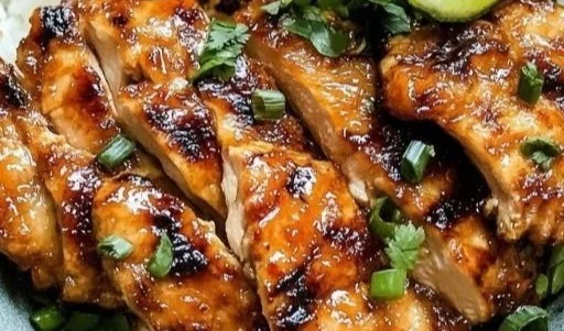 Plate of Vietnamese Lemongrass Chicken with herbs and rice