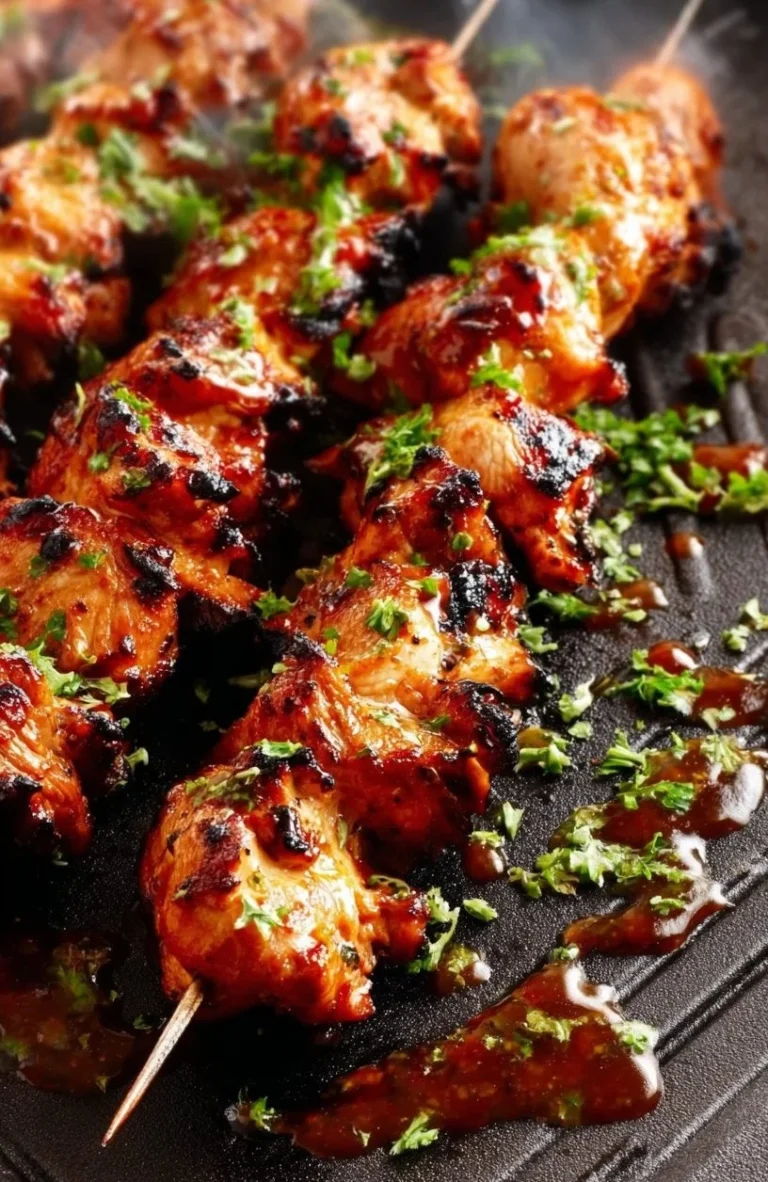 Delicious Air Fryer Bang Bang Chicken Skewers served on a plate