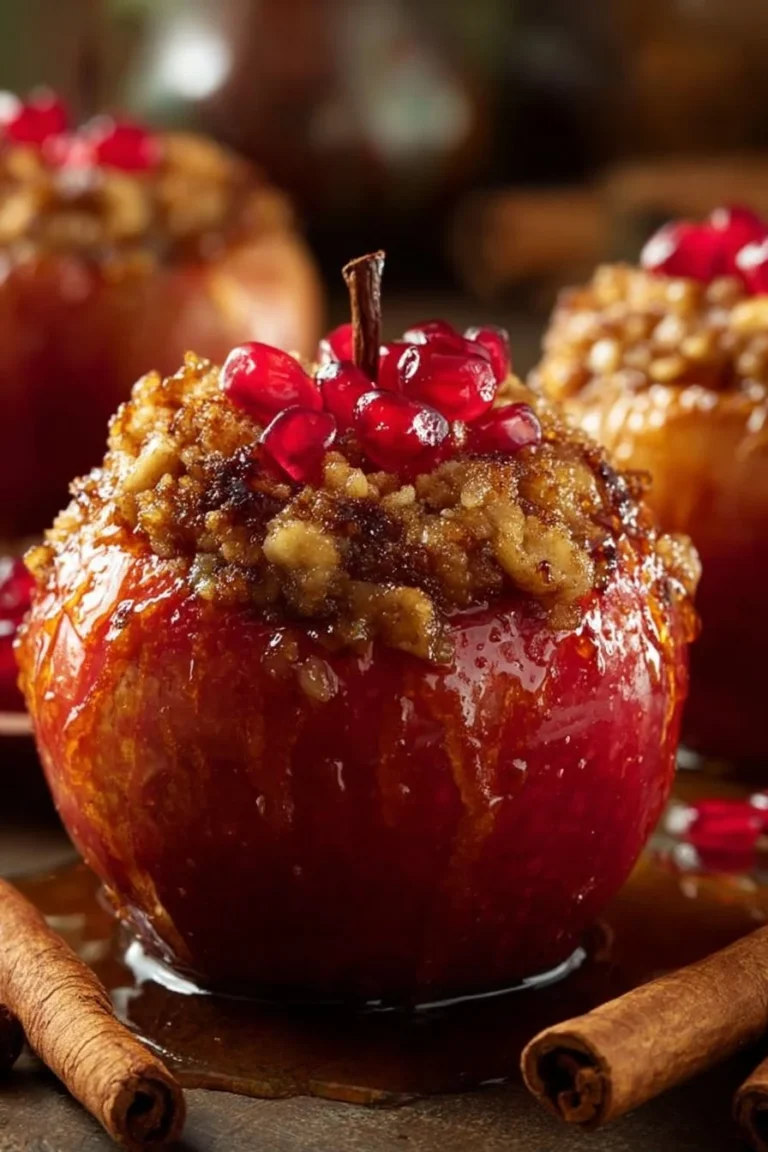Delicious baked apples with cinnamon and sugar served warm as a dessert.
