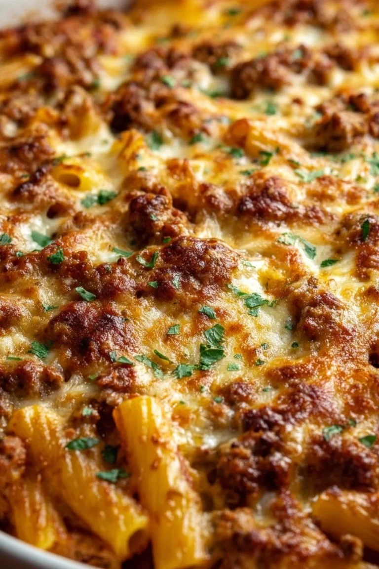 Delicious homemade baked ziti with cheese and marinara sauce
