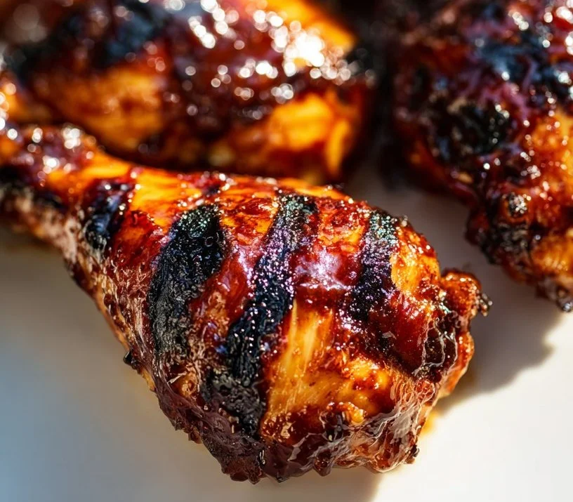 Delicious BBQ chicken sizzling on the grill with a smoky glaze