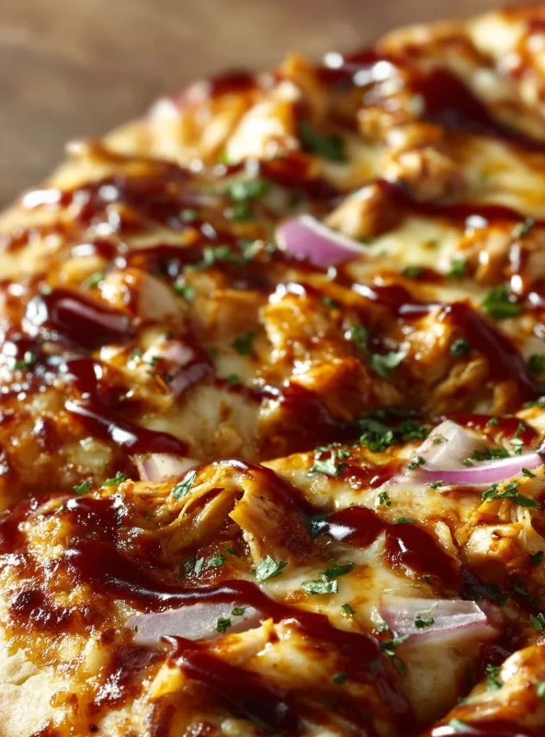 Delicious BBQ Chicken Pizza topped with chicken, barbecue sauce and cheese