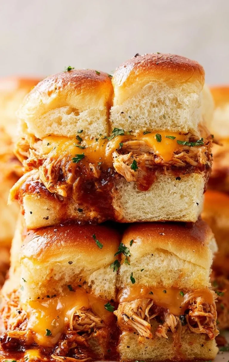 BBQ chicken sliders served on a platter with fresh toppings