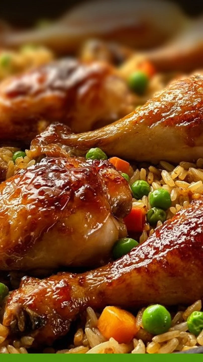 Delicious Caribbean Chicken served with rice, showcasing vibrant flavors and colorful ingredients.