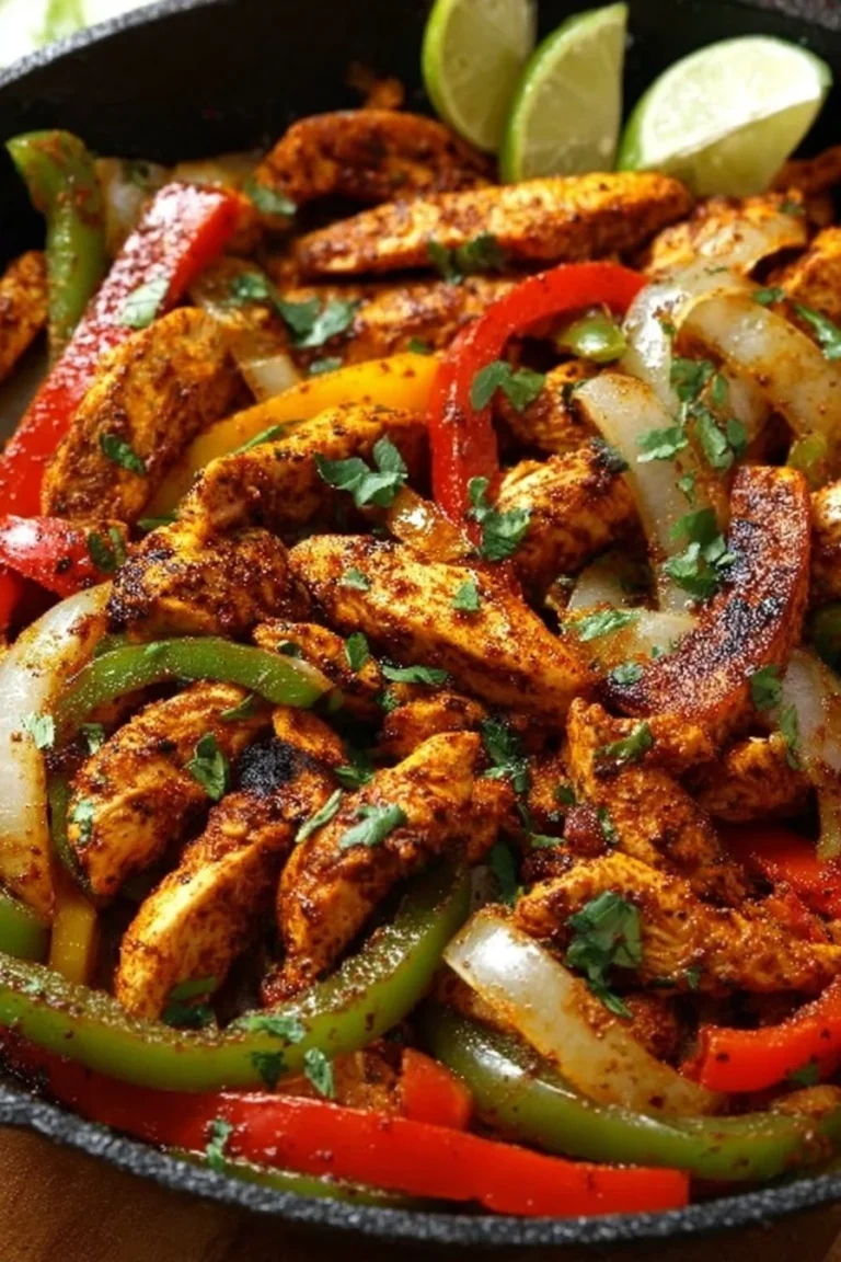 Delicious chicken fajitas served with colorful peppers and tortillas