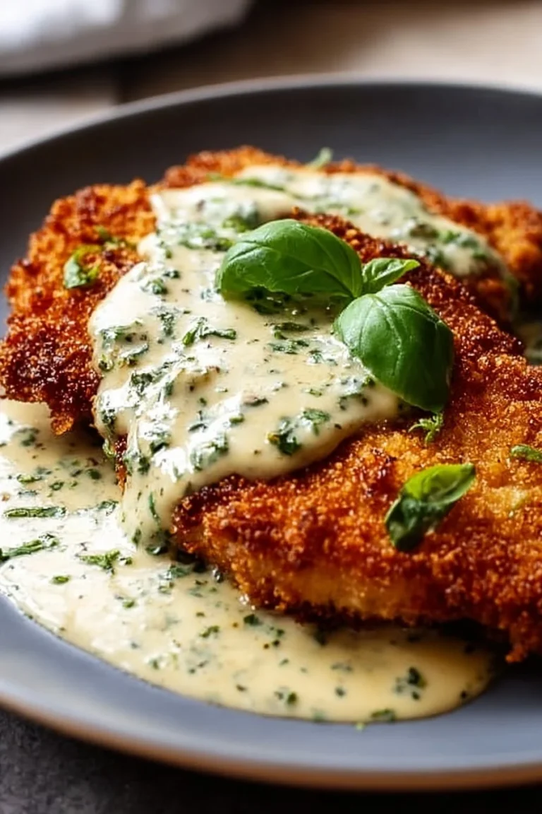 Delicious chicken served in a rich basil cream sauce