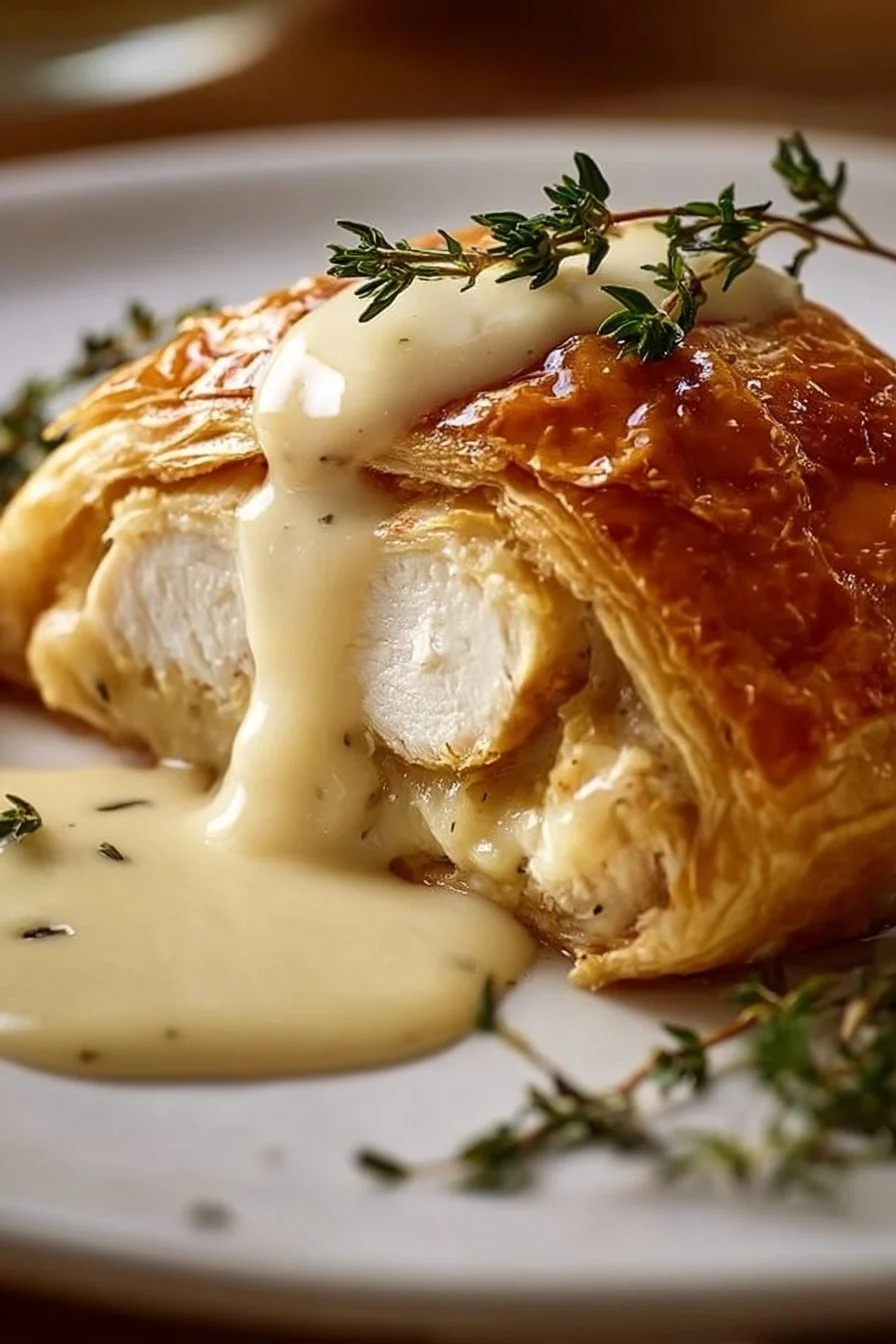 Delicious Chicken Wellington with flaky pastry and succulent chicken filling