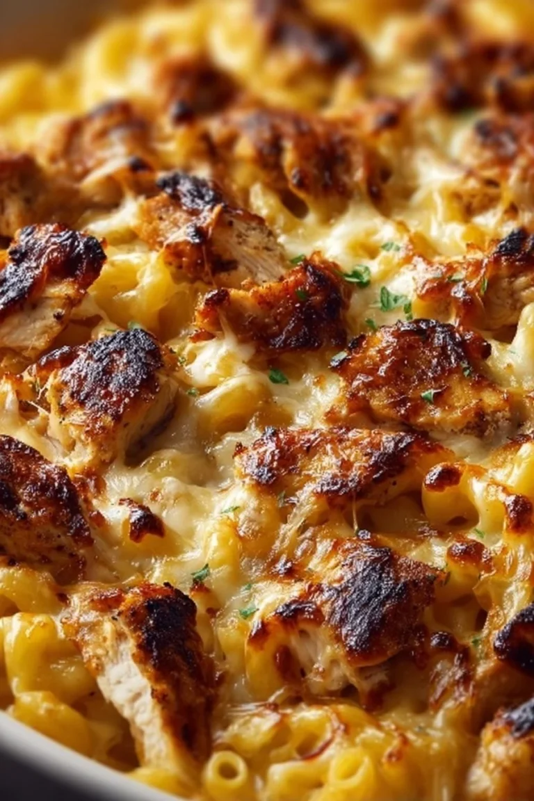 Creamy BBQ Chicken Mac and Cheese topped with breadcrumbs and fresh herbs.