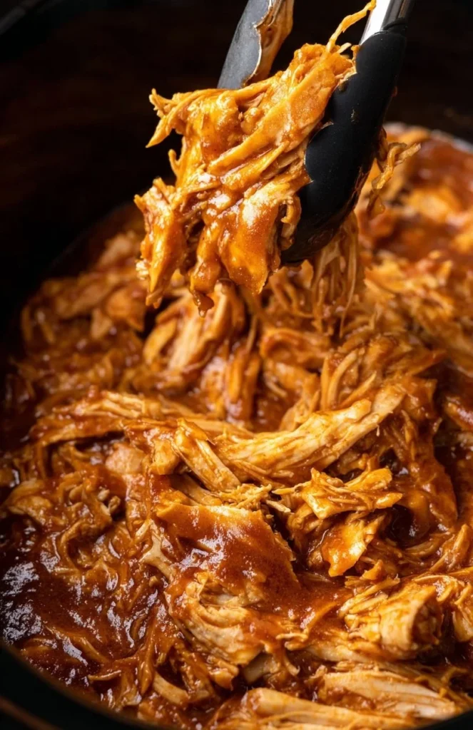 Delicious Crockpot BBQ Chicken served on a plate with fresh herbs.