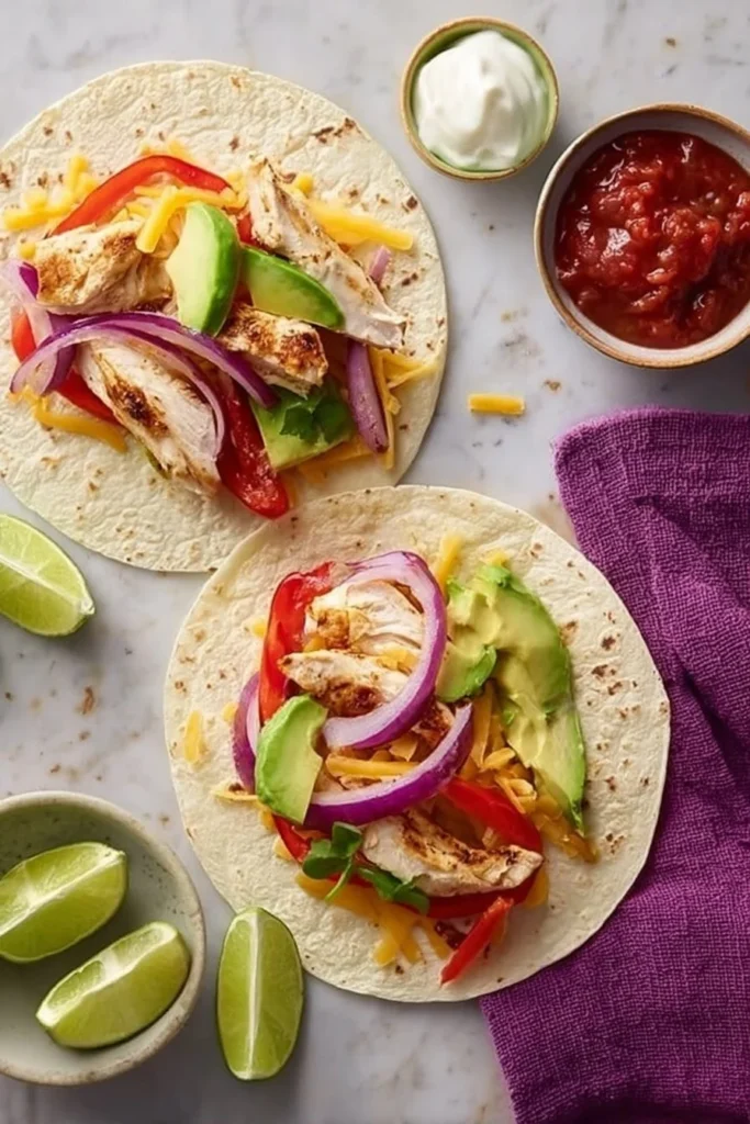 Crockpot Chicken Fajitas served with colorful peppers and onions