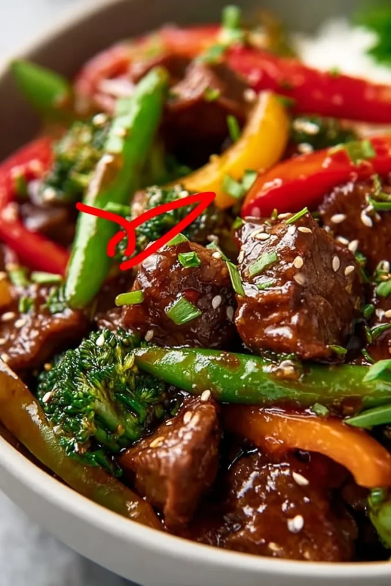 Colorful plate of easy beef stir fry with vegetables and rice