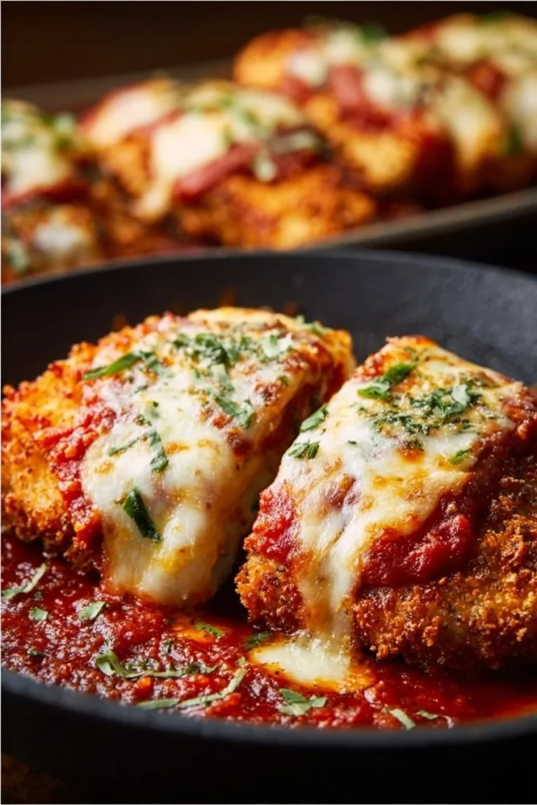 Delicious serving of Easy Chicken Parmesan with melted cheese and marinara sauce
