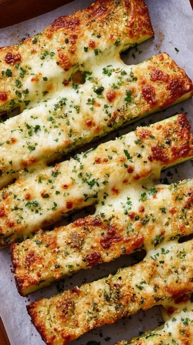 Freshly baked easy zucchini breadsticks served on a plate.