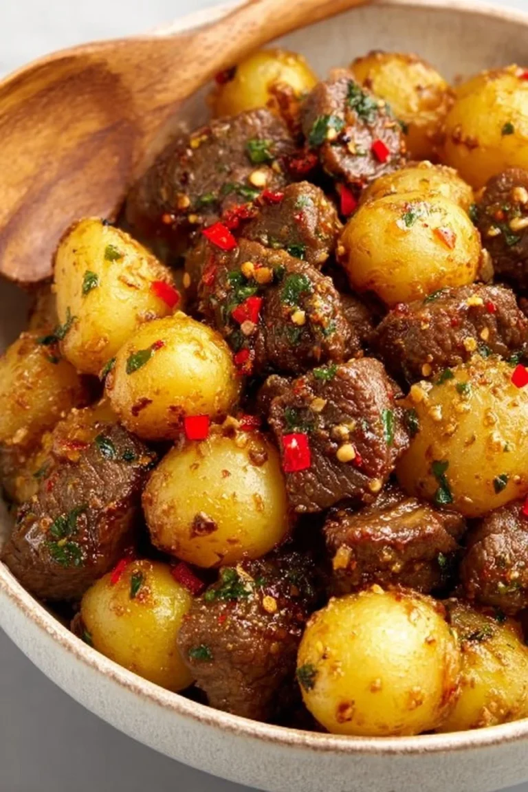 Delicious Garlic Butter Steak Bites served with herb-seasoned potatoes