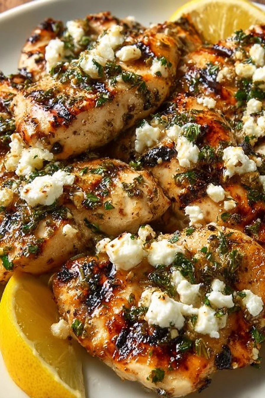 Greek Chicken with Lemon and Feta, showcasing fresh ingredients and vibrant flavors.