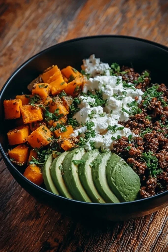 Delicious Ground Beef Hot Honey Bowl with vegetables and sauce