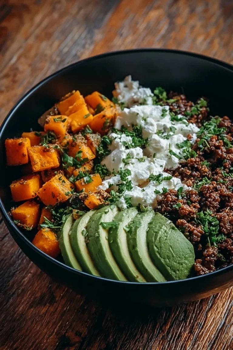 Delicious Ground Beef Hot Honey Bowl with vegetables and sauce