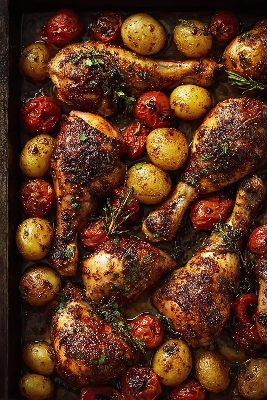 Herby Harissa Roasted Chicken Sheet Pan Dinner