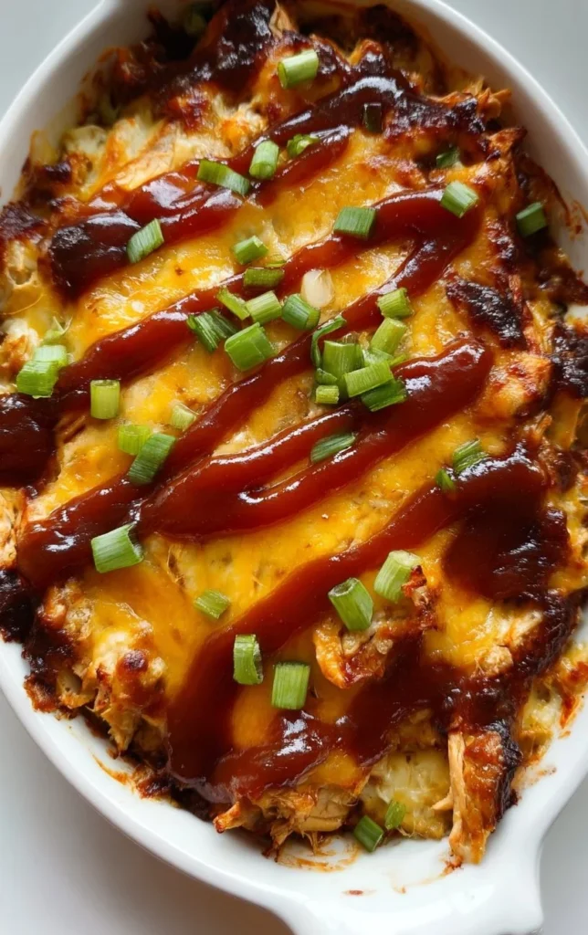 Keto BBQ Chicken Casserole served in a baking dish