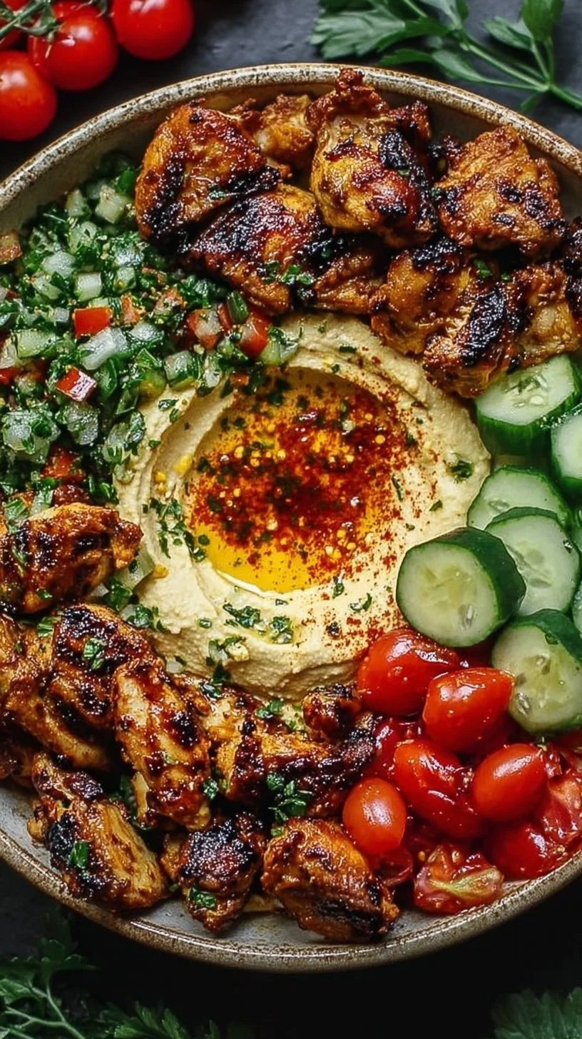 Lemon Chili Grilled Chicken Bowls featuring grilled chicken, fresh vegetables, and zesty sauce.