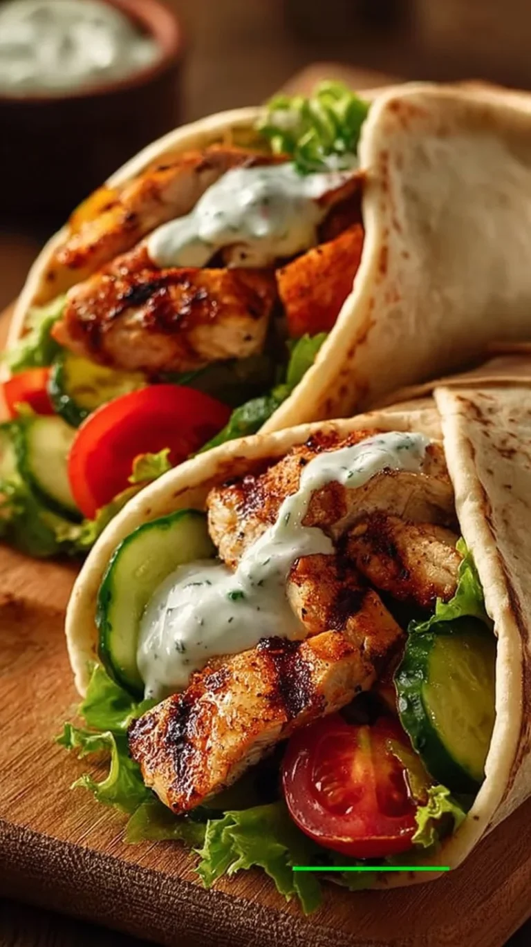 Mediterranean Chicken Gyros served with creamy feta tzatziki sauce