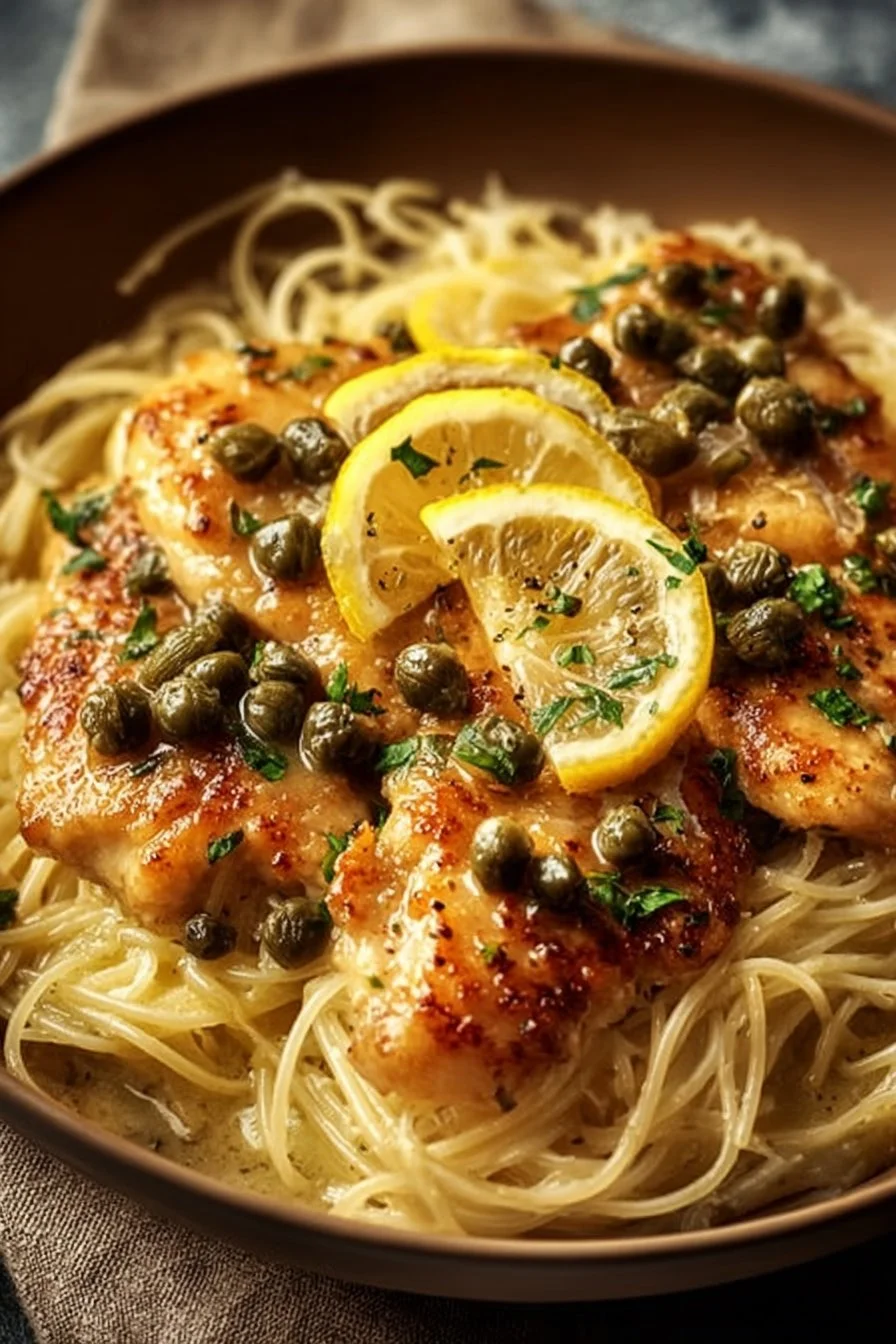 Delicious Mediterranean Style Chicken Piccata served with lemon and capers.