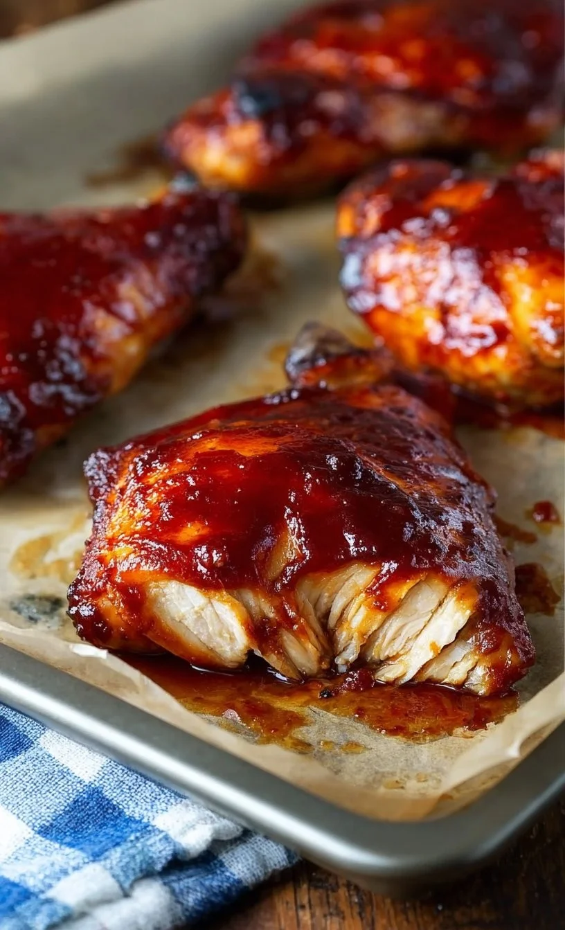 Deliciously oven roasted BBQ chicken served with sides.