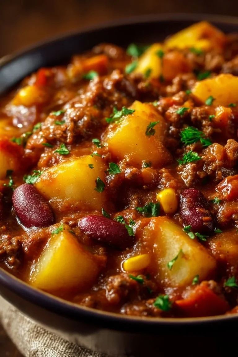 Delicious slow cooker cowboy casserole filled with hearty ingredients.