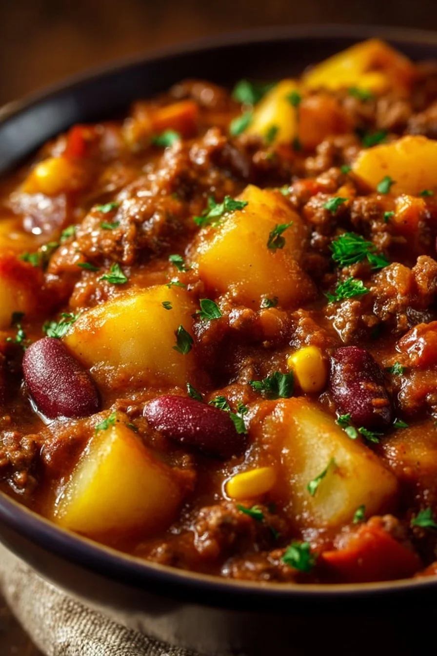 Delicious slow cooker cowboy casserole filled with hearty ingredients.