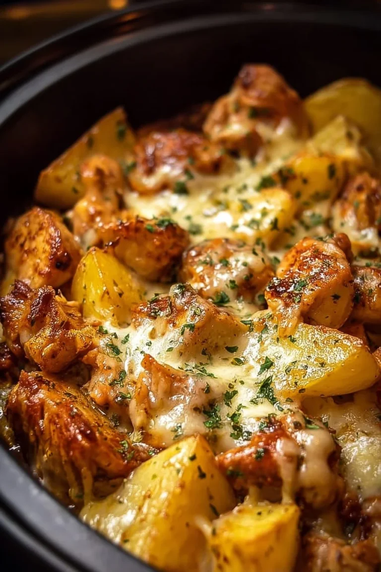 Slow Cooker Garlic Parmesan Chicken served with delicious potatoes