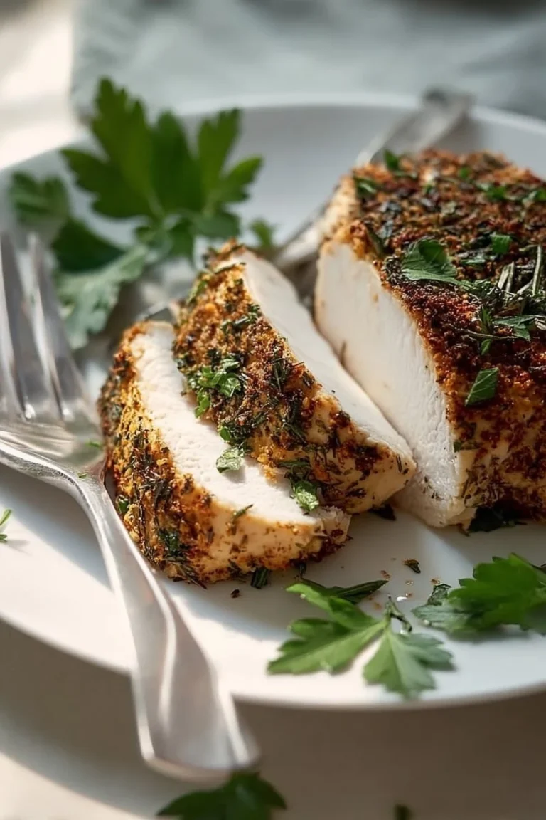 Slow cooker herb chicken breast served with herbs and spices
