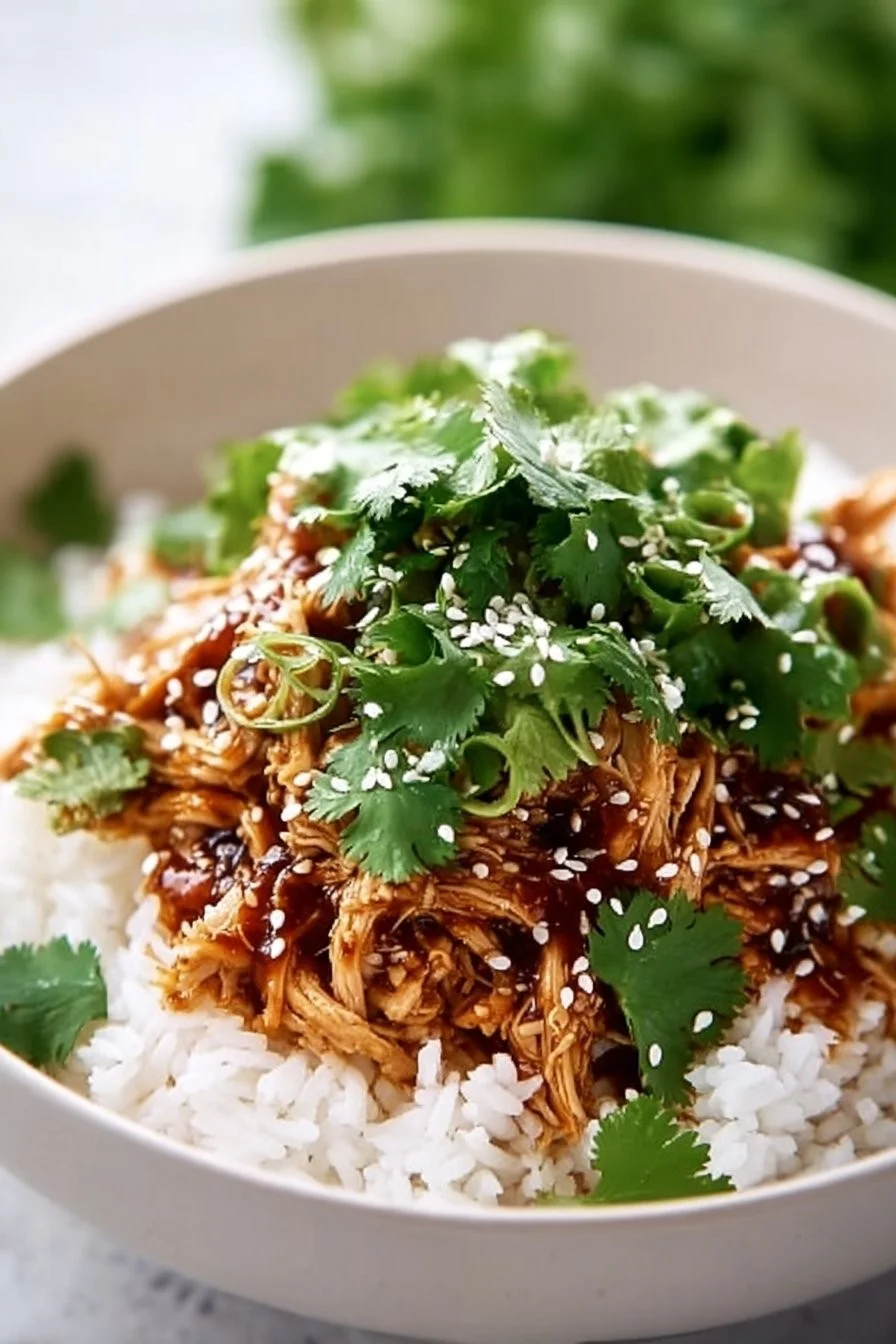 Slow cooker honey garlic chicken dish garnished with green onions