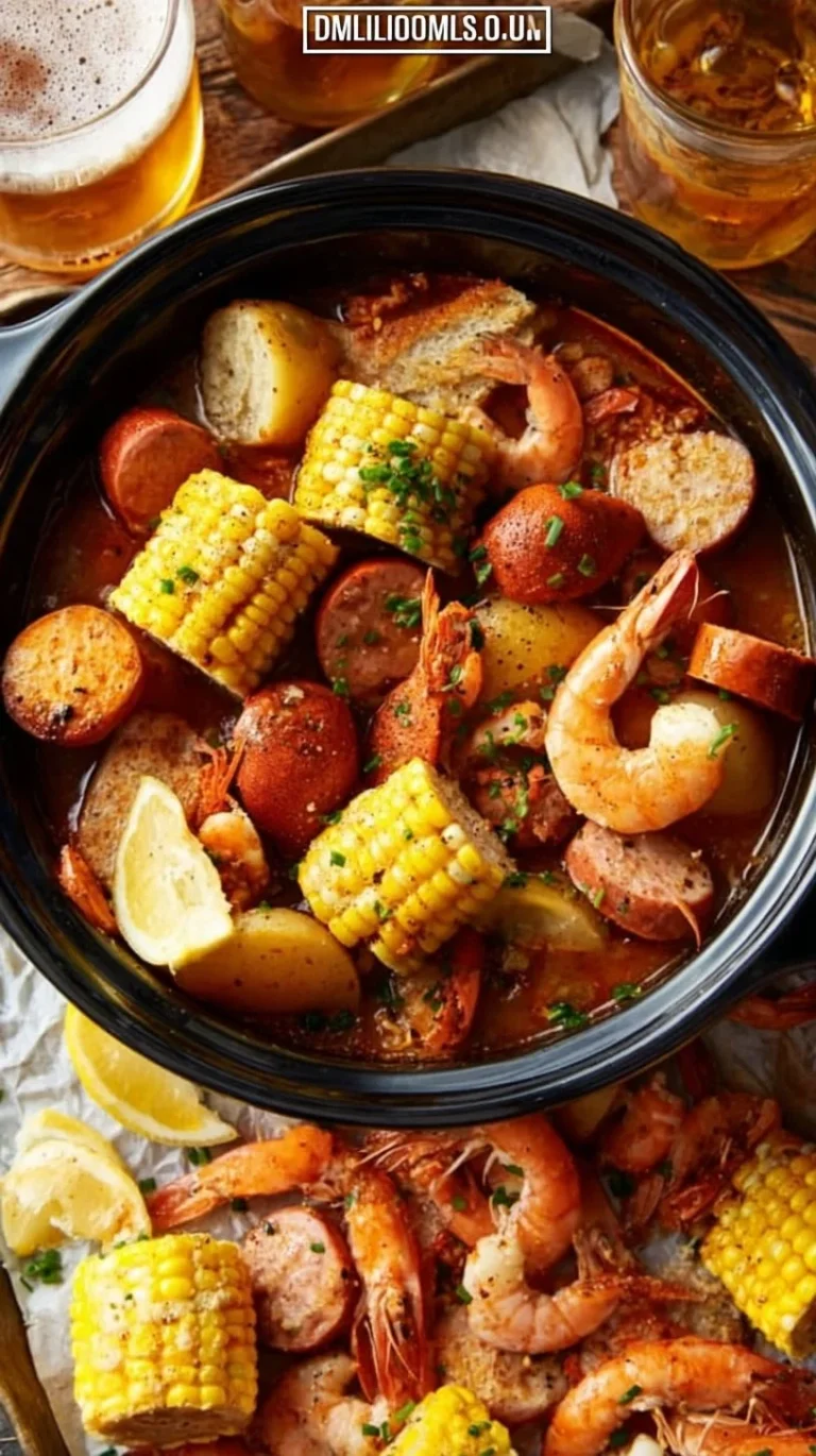 Delicious slow cooker shrimp boil with shrimp, potatoes, and corn