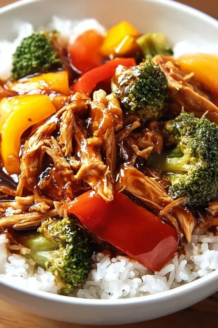 Slow Cooker Teriyaki Chicken served with rice and vegetables