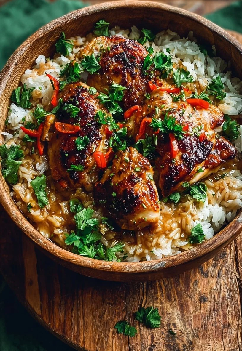 Delicious Spicy Maple Chicken with Coconut Rice dish