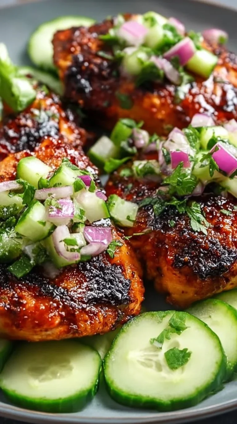 Delicious Spicy Mediterranean Chicken served with creamy cucumber salad