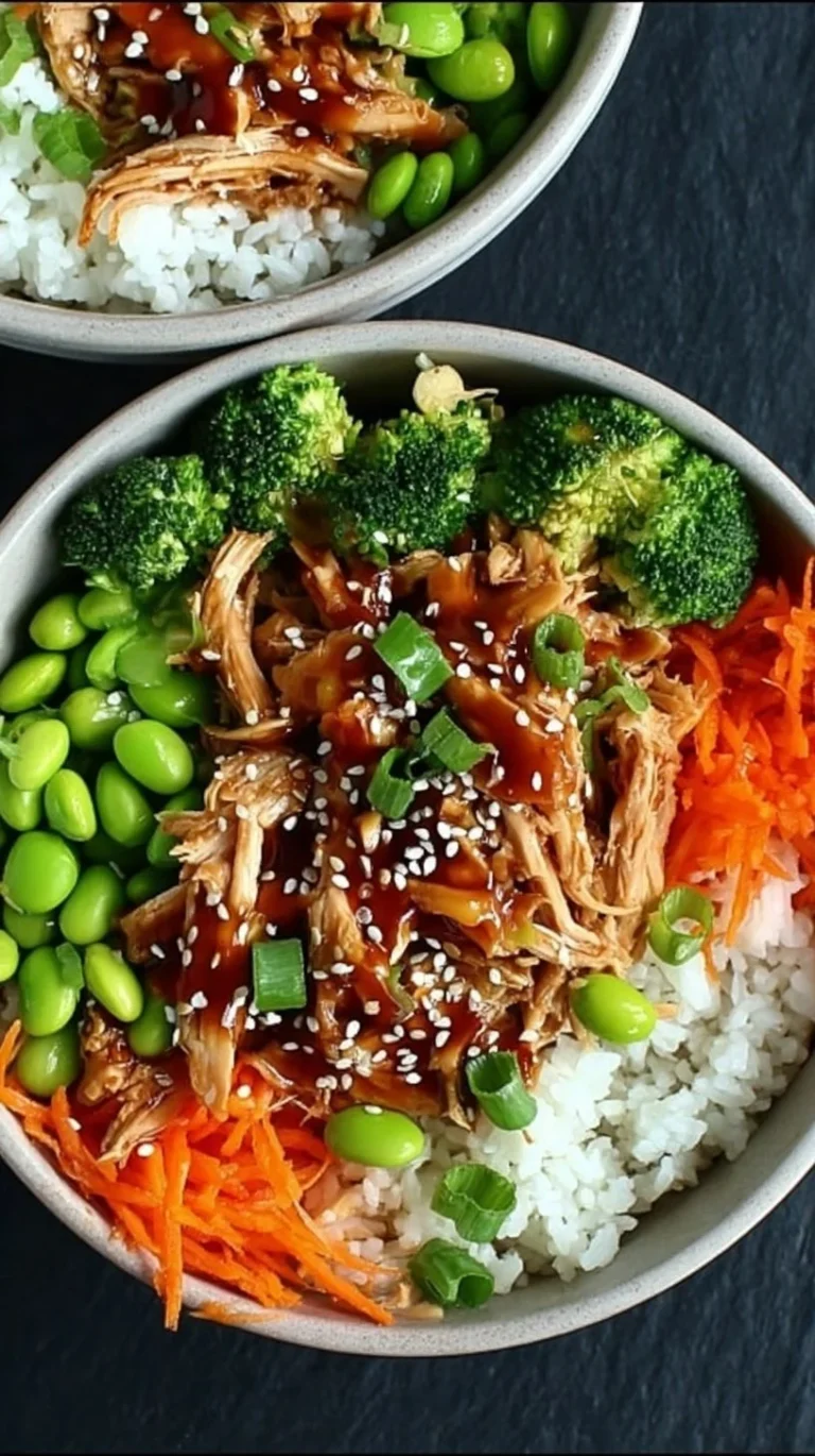 Delicious teriyaki chicken crockpot bowl with vegetables and rice